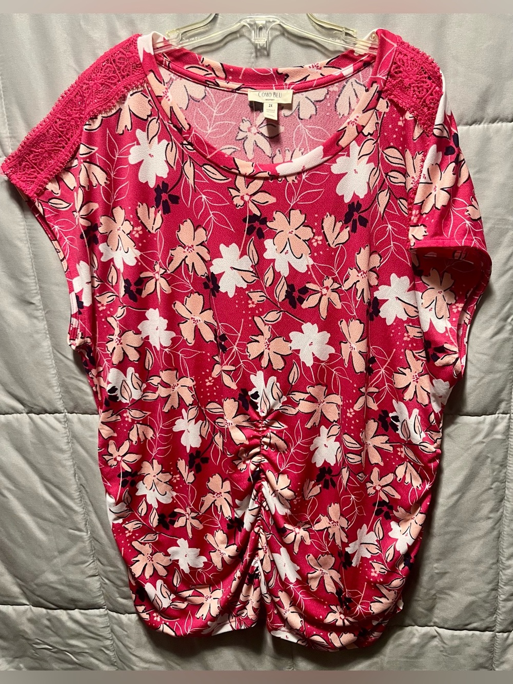 Como Blu Women Top Size 2X Stunning Pink Summer Floral Stretchy